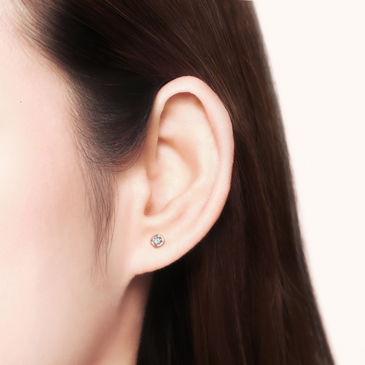 PRIMA Hoa tai Vàng 9K kết hợp Kim Cương kiểu dáng tròn - BST Stud Earrings ( 1 chiếc)