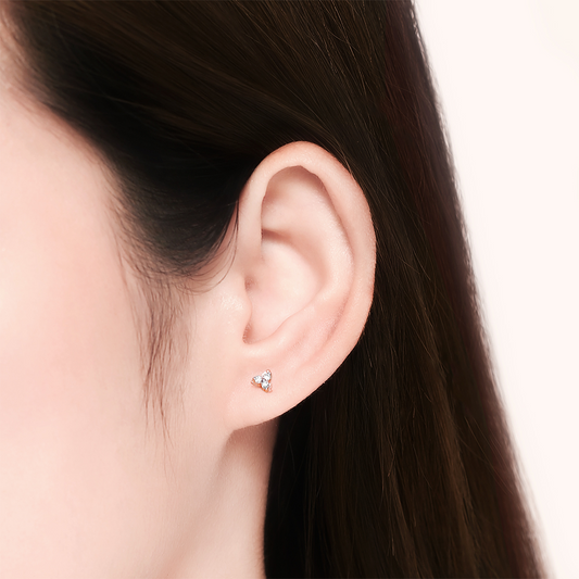 PRIMA Hoa tai Vàng 9K kết hợp Kim Cương kiểu dáng hoa 3 cánh - BST Stud Earrings ( 1 chiếc)