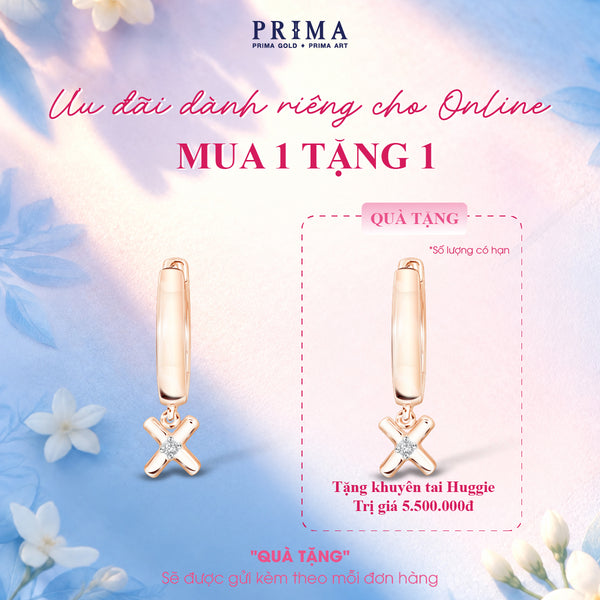 PRIMA 9K Gold Diamond X symbol Earrings Jolly Huggie Collection (1pcs)