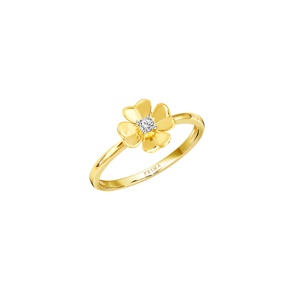 PRIMA Nhẫn Vàng 9K kết hợp Kim Cương kiểu dáng Cỏ May Mắn - BST Lucky Flower