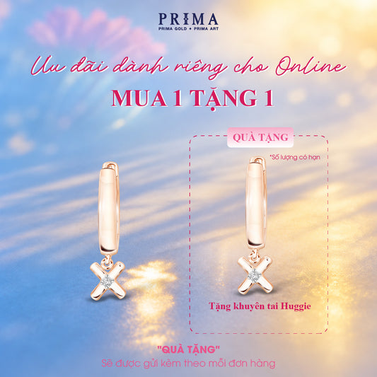 PRIMA 9K Gold Diamond X symbol Earrings Jolly Huggie Collection (1pcs)