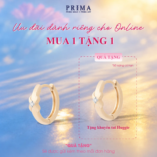 [B1G1] PRIMA Hoa tai Vàng 9K kết hợp Kim Cương kiểu dáng Chiếc Nơ - BST Jolly Huggie ( 1 chiếc)