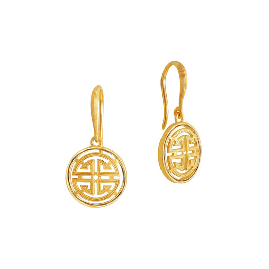 PRIMA 24K Gold Earrings "Lu" Symbol Happy and Glory Collection