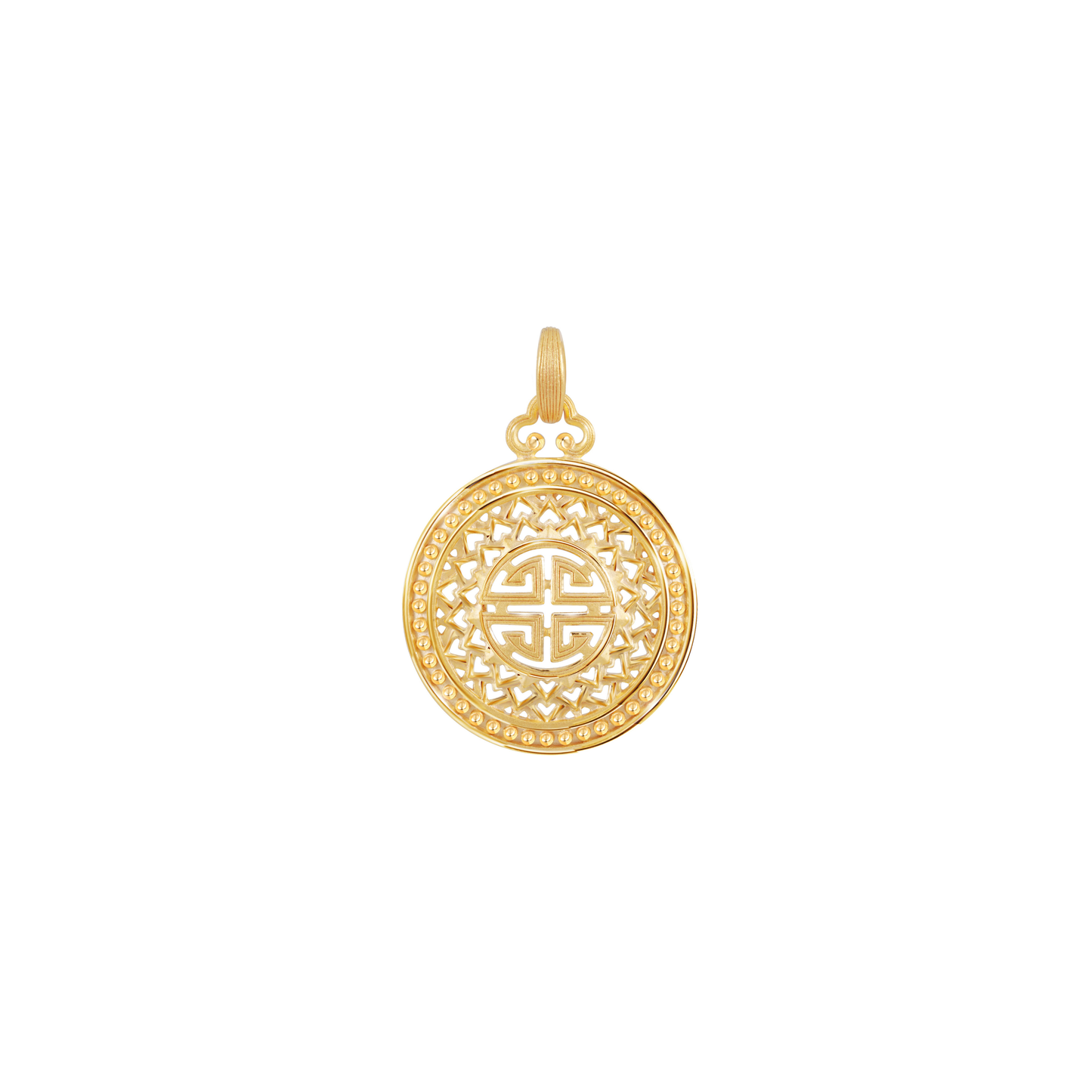 PRIMA 24K Gold Pendant "Lu" Symbol & Geometric Halo Happy and Glory Collection