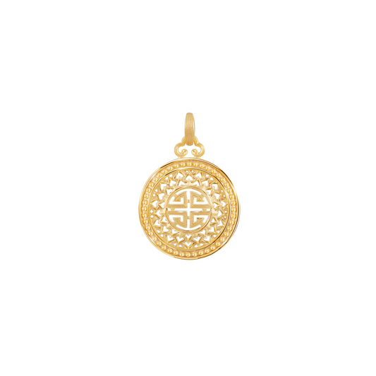 PRIMA 24K Gold Pendant "Lu" Symbol & Geometric Halo Happy and Glory Collection