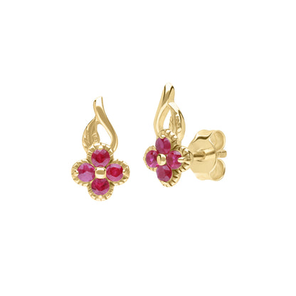 PRIMA Hoa tai Vàng 9K kết hợp Đá Màu - BST Lucky Flower