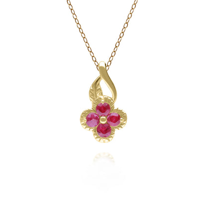 PRIMA Mặt dây chuyền Vàng 9K kết hợp Đá Màu - BST Lucky Flower