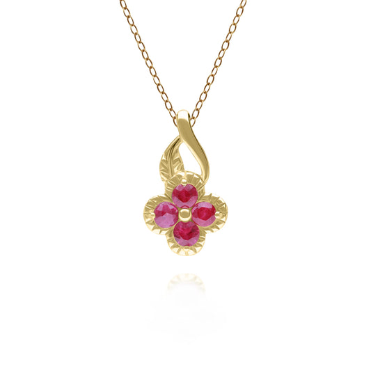 PRIMA Mặt dây chuyền Vàng 9K kết hợp Đá Màu - BST Lucky Flower