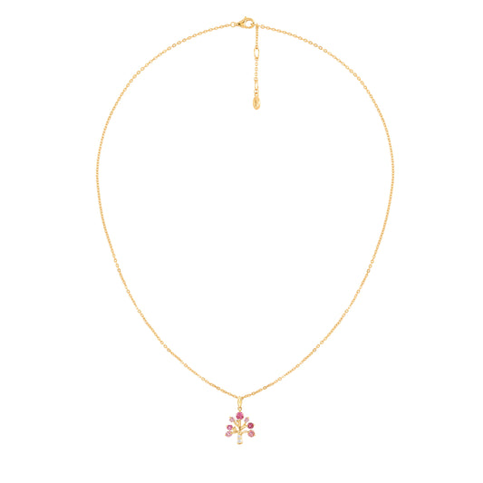 PRIMA Vòng cổ Vàng 9K kết hợp Kim Cương & Đá Màu Pink Tourmaline - BST Flora Tree