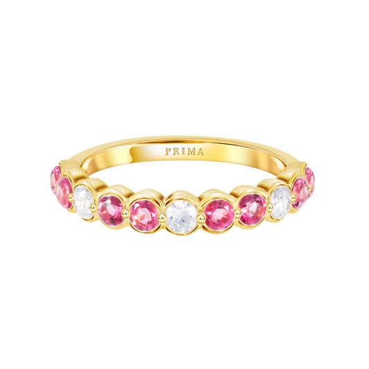PRIMA Nhẫn Vàng 9K kết hợp Đá Màu Pink Tourmaline - BST Color Pop Confetti