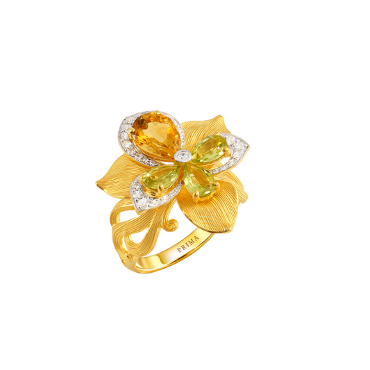 PRIMA 24K Gold Diamond & Gemstones Ring Iris Collection