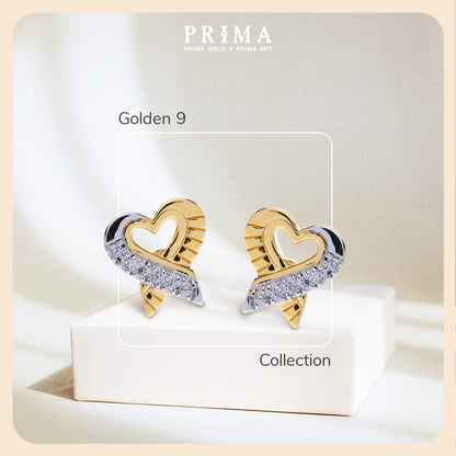 PRIMA Hoa tai Vàng 9K kết hợp Kim Cương kiểu dáng Trái tim - BST Golden 9K