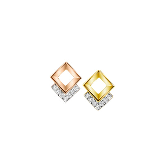 PRIMA Hoa tai Vàng 9K kết hợp Kim Cương kiểu dáng Hình Thoi - BST Golden 9K