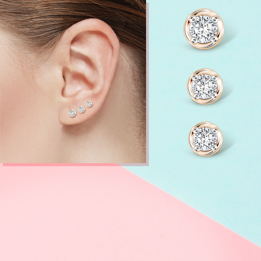 PRIMA Hoa tai Vàng 9K kết hợp Kim Cương kiểu dáng tròn - BST Stud Earrings ( 1 chiếc)