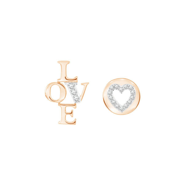 PRIMA Hoa tai Vàng 9K kết hợp Kim Cương kiểu dáng Chữ LOVE - BST Love Letter