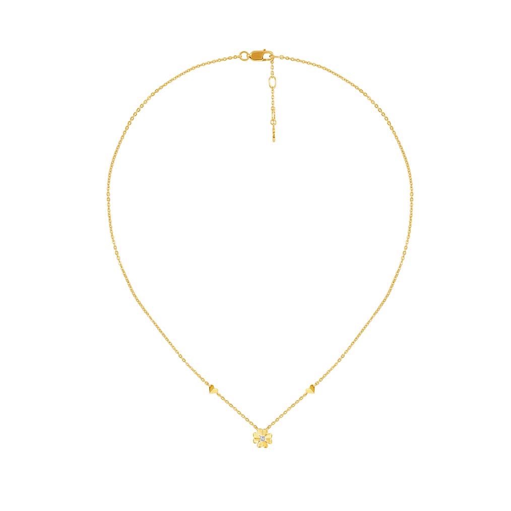 PRIMA Vòng cổ Vàng 9K kết hợp Kim Cương kiểu dáng Cỏ May Mắn - BST Lucky Flower
