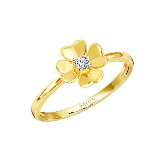 PRIMA Nhẫn Vàng 9K kết hợp Kim Cương kiểu dáng Cỏ May Mắn - BST Lucky Flower