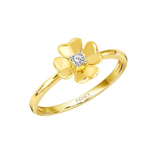 PRIMA Nhẫn Vàng 9K kết hợp Kim Cương kiểu dáng Cỏ May Mắn - BST Lucky Flower