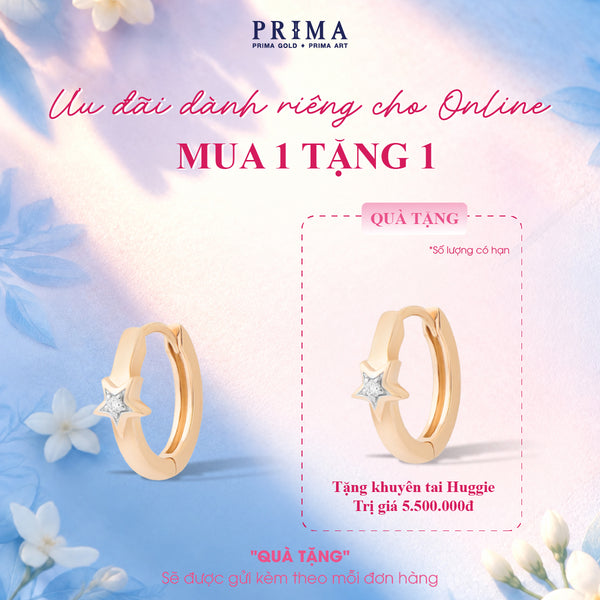 [B1G1] PRIMA Hoa tai Vàng 9K kết hợp Kim Cương kiểu dáng Ngôi Sao - BST Jolly Huggie ( 1 chiếc)