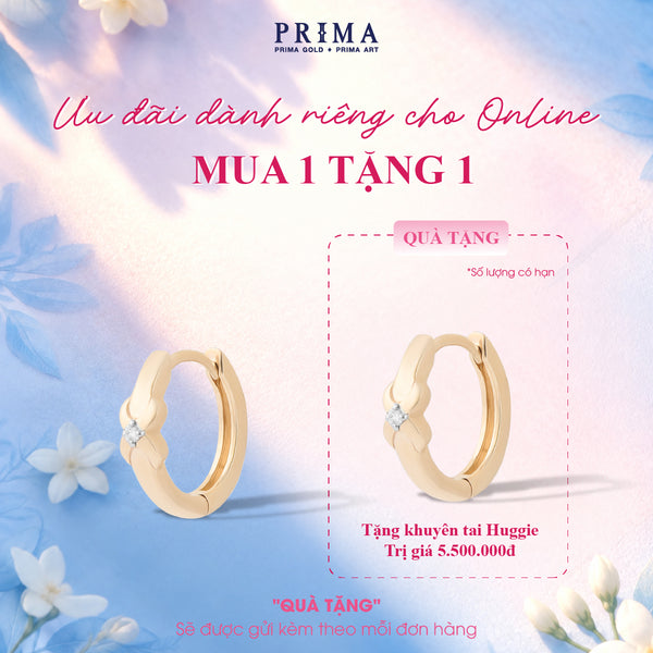 [B1G1] PRIMA Hoa tai Vàng 9K kết hợp Kim Cương kiểu dáng Chiếc Nơ - BST Jolly Huggie ( 1 chiếc)