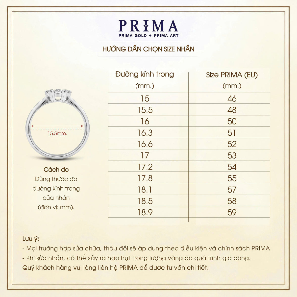 PRIMA Nhẫn Vàng 18K kết hợp Kim Cương